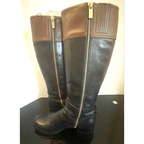 Michael Kors Fulton Harness Black Mocha Brown Leather Riding Boots Size 7 - Picture 11 of 13